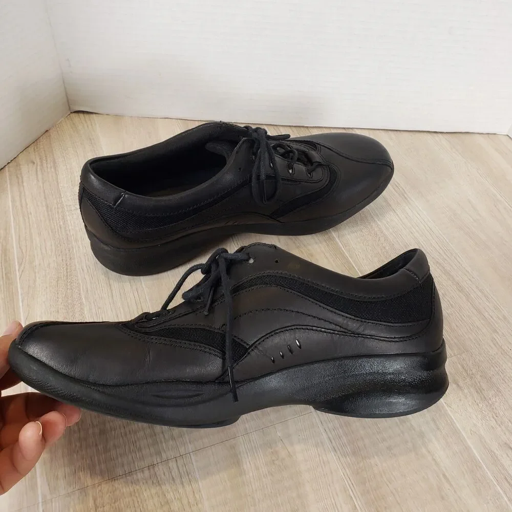 Clarks In Motion Rock Black Leather Secure Lace-Up Walking Shoes Size 9M